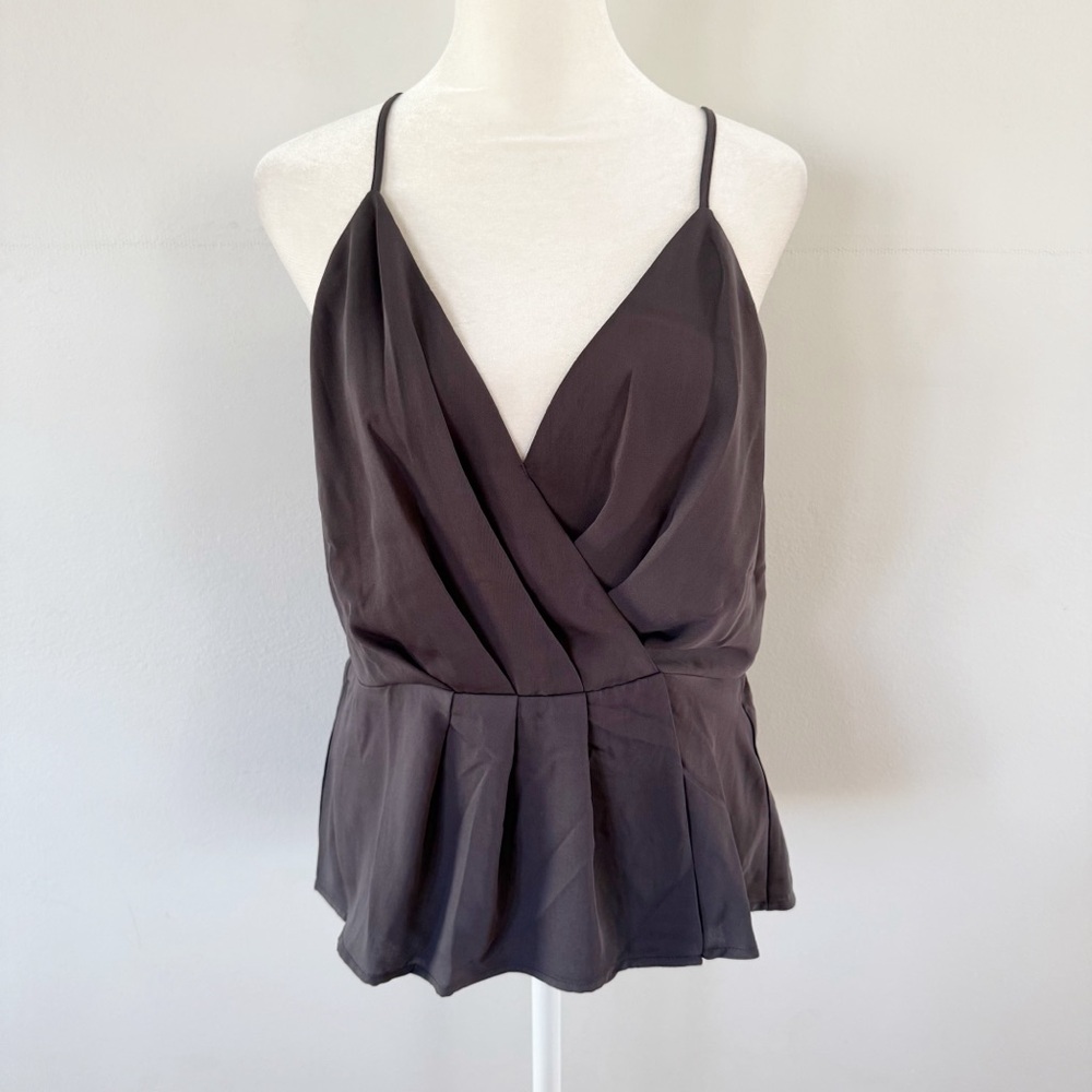 NWT Pleione Women Pleated Peplum Tank Top Small Neutral Timeless Capsule Office